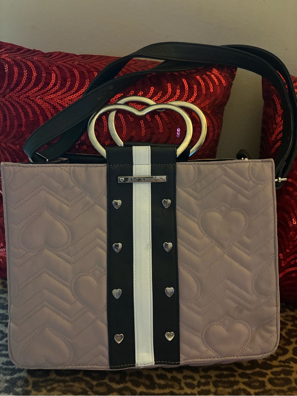 Quilted Heart-Accent Shoulder Bag in Light Mauve by Besty Johnson